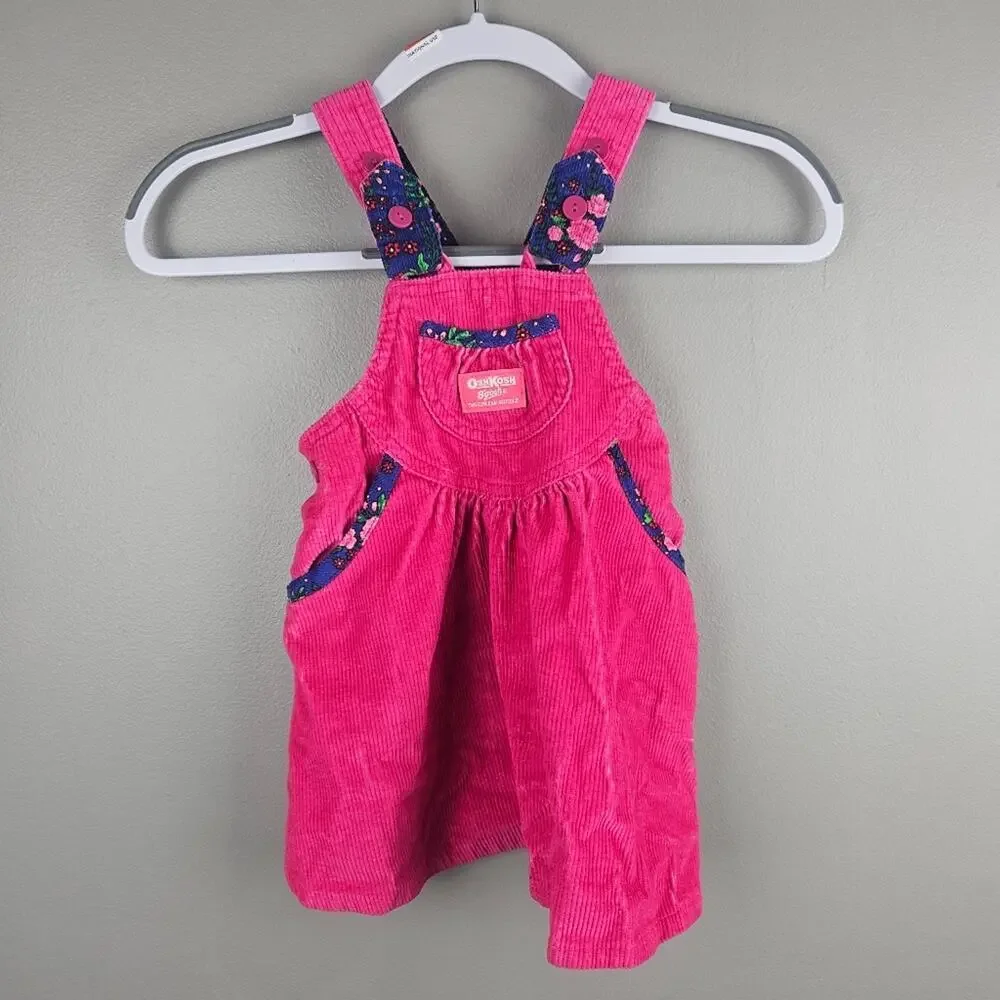 Vintage Oshkosh Floral Corduroy Pink Dress Size 3T